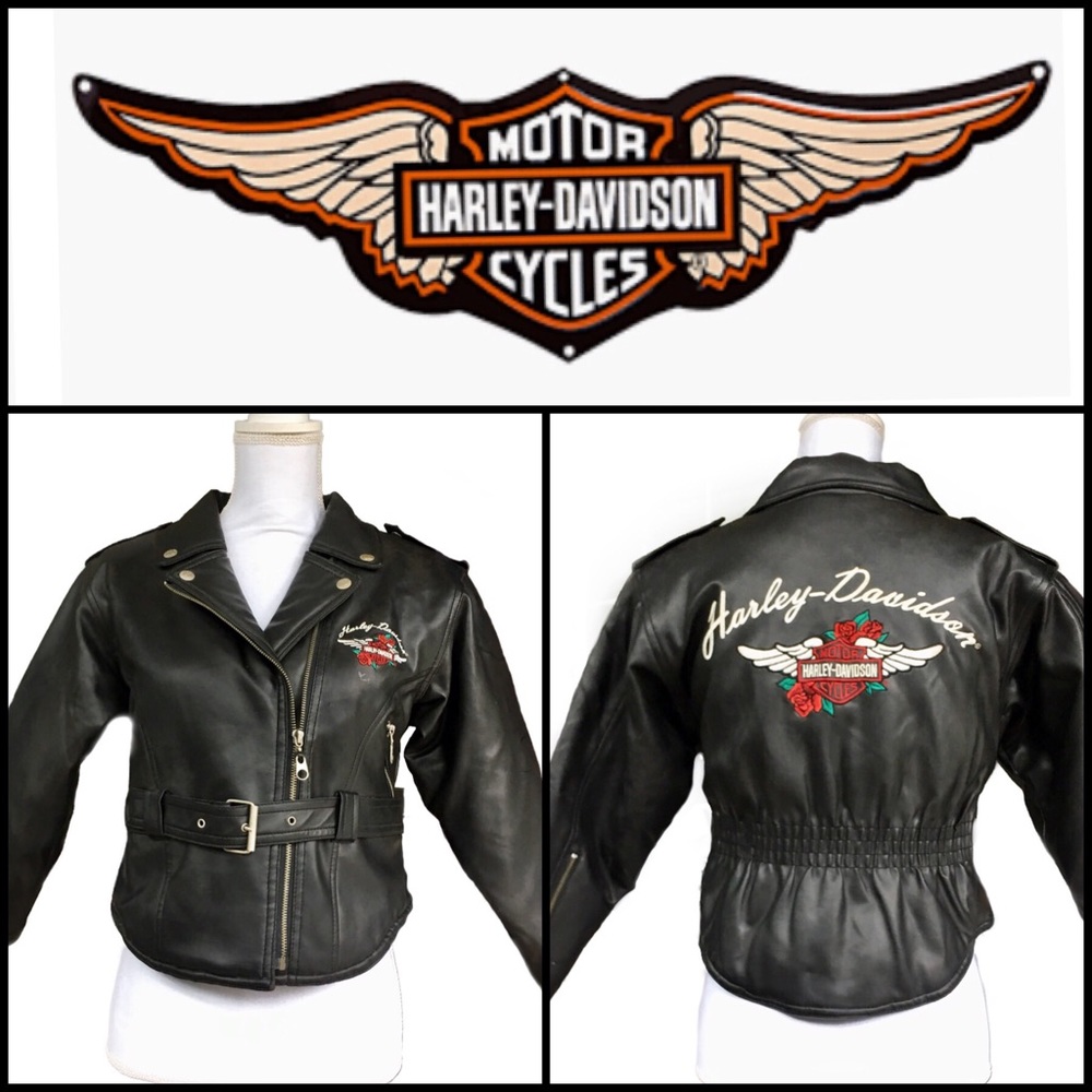 Harley Davidson Black Vegan Leather Moto Jacket S
